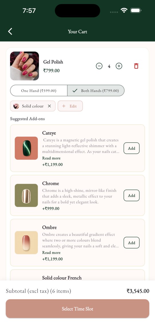 MASCAS customer app cart screen
