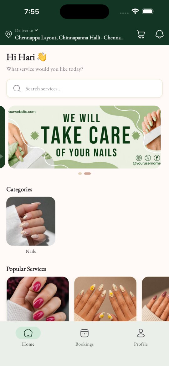 MASCAS customer app home screen