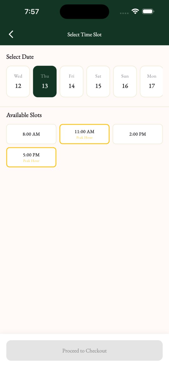 MASCAS customer app time slot screen