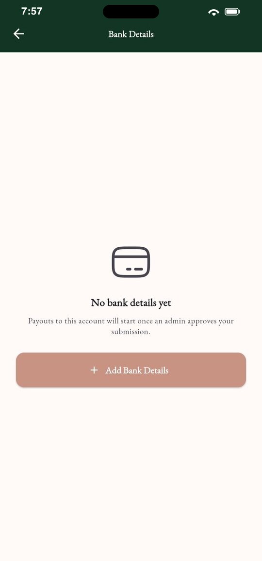 MASCAS provider app bank details screen