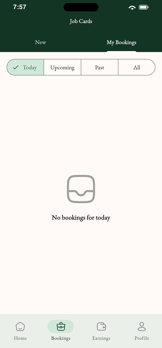 MASCAS provider app bookings screen