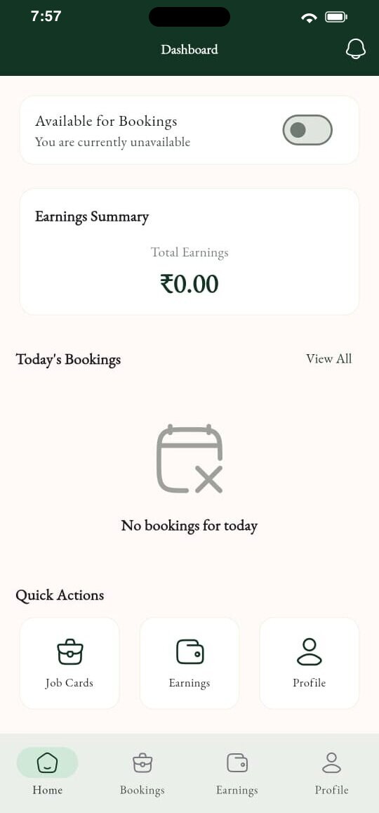 MASCAS provider app dashboard screen