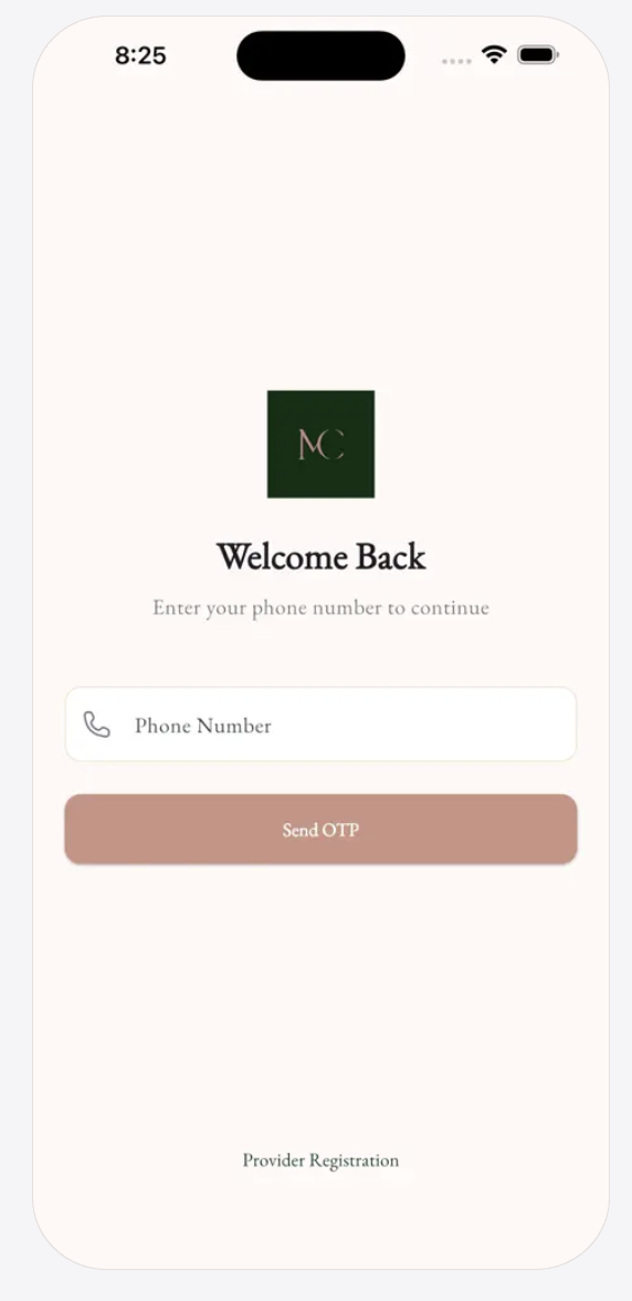 MASCAS provider app welcome screen
