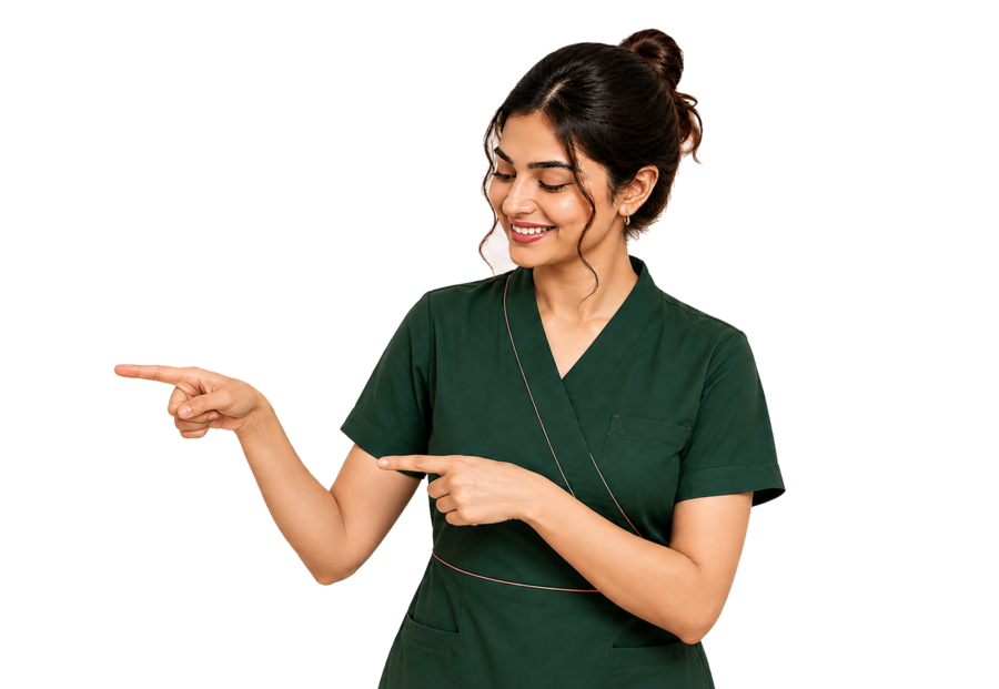 A smiling MASCAS nail service provider in branded uniform